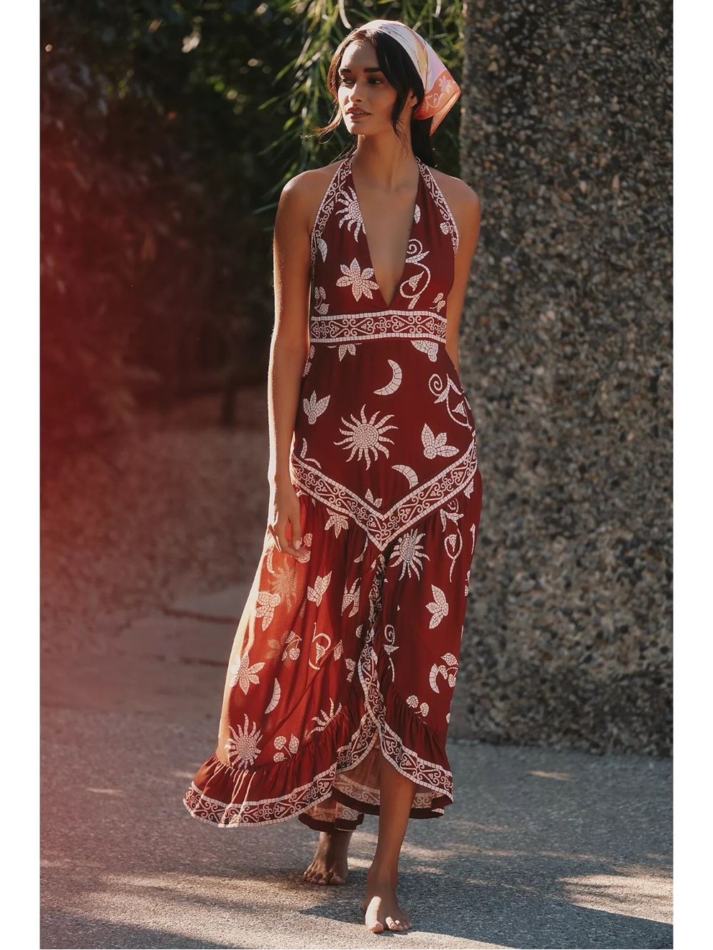 Anthropologie Celandine Bohemian Celestial Sun Moon Tile Scarf Maxi Dress XL NWT